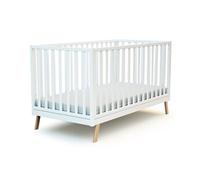 AT4 - Lit bébé évolutif en bois KASA Blanc 70 x 140 cm | 146 x 74,5 x 83 cm | Sommier réglable 3 hauteurs | Échelle amovible | Transformable en lit junior