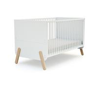 AT4 - Lit bébé évolutif en bois 70 x 140 cm PIRATE Blanc et Hêtre Verni