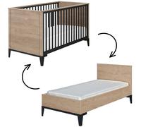 Lit bébé évolutif en chêne blond noir Marcel (70 x 140)