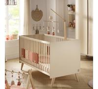 Lit Bébé Évolutif - Little Big Bed Sur Pieds En Bois Avec Têtes Panneaux Imitation Bois - Melinee Marron/beige 70X140
