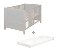 Lit Bébé Évolutif ROBA EASY SLEEP 70 x 140 cm + Matelas Roulé + Kit de Transformation - Réglable en Hauteur - Gris Clair