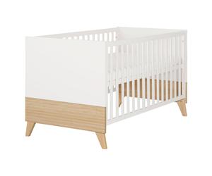 Lit Bébé Évolutif 'theo' 70 X 140 Cm ? Hauteur Réglable ? Convertible ? Blanc / Chêne Blanc - Chêne 70X140