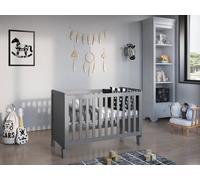 Lit bébé Gris 120x60 cm avec Matelas en Mousse,Lit evolutif Bebe barrière de sécurité en Bois