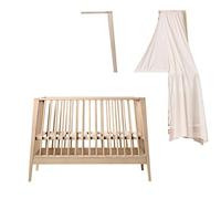 Lit bébé Linea en hêtre avec ciel de lit en hêtre et ciel de lit - Sans matelas
