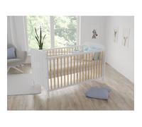 Lit Bebe, Lit évolutif Bébé en Bois 140x70cm, Pin Blanc Avec Rail de Sécurité, Convertible