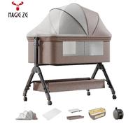 lit bebe Magic ZC lit bebe evolutive, lit bébé, lit cododo avec Six cadeaux, Moustiquaires, matelas, tables à langer etc, X3-Kaki