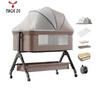 lit bebe Magic ZC lit bebe evolutive, lit bébé, lit parapluie avec Six cadeaux, Moustiquaires, matelas, paniers de rangement X3Kaki