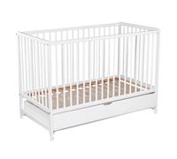Lit Bébé Maipo + Tiroir Avec Glissière Et Couvercle 60x120. Lit Bébé Convertible En Lit Enfant. 3 Positions Du Sommier. Laqué Blanc D'eau. Maipo