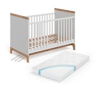 Lit bébé Malia, 70x140 cm avec matelas, Blanc/Chêne Artisan, Vitalispa 58591