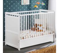 Lit Bébé, Matelas & Tiroir de Lit "Tymek" 124cm Blanc