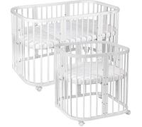 Lit bébé mobile Waldin® en bois 7en1, matelas, lit qui grandit avec l'enfant [blanc, Sans accessoires]