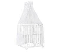 Lit bébé mobile Waldin® en bois 7en1 matelas lit qui grandit avec l'enfant [Blanc-tissus blanc Bois blanc]