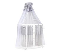 Lit bébé mobile Waldin® en bois 7en1, matelas, lit qui grandit avec l'enfant [Blanc-tissus gris, Bois blanc]