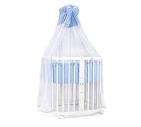 Lit bébé mobile Waldin® en bois 7en1 matelas lit qui grandit avec l'enfant [Bois blanc Blanc-tissus bleu]