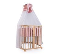 Lit bébé mobile Waldin® en bois 7en1 matelas lit qui grandit avec l'enfant [Bois naturel Nature-tissus Saumon]