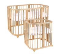 Waldin Lit Bébé en Bois 7en1, Matelas, Ventilé, Sommier Réglable en 5 Positions, Set Tout Compris, Nature