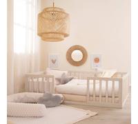 Lit Bébé Montessori au Sol - ROBA - Avec Sommier à Lattes 70 x 140 cm et Protection Antichute Intégrée - Beige