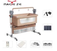 Lit bébé multifonction Magic ZC roues universelles avec frein housse démontable mode vibration apaisant 80kg marron