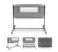 Lit Bébé Nestee Grow 2 3 En 1 Pliable Avec Matelas, Berceau Cododo, Roulettes, Sangles De Fixation Gris Foncé Gris Foncé 50X90