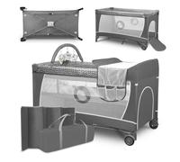 lit Bebe Parapluie, Deux hauteurs de Matelas, entrée latérale, Barre avec Jouets, Table à Langer sûre Sac Transport,système-Gris