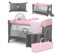 lit Bebe Parapluie, Deux hauteurs de Matelas, entrée latérale, Barre avec Jouets, Table à Langer sûre Sac Transport,système-Rose