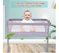 Lit Bébé Pliable 2 en 1 Berceau bébé Mobile Lit d'Appoint, hauteur réglable, fenêtre en filet, roues et pochette- 0-6 mois