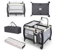 Lit Bébé Pliant 3 en 1 avec Matelas Amovible COSTWAY,Table à Langer,Parc Bébé,Barre de Jouets Rotative,Boîte à Musique,Sac-Coloré