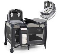 Lit Bébé Pliant 5 En 1 Avec Matelas,Table À Langer,Berceau Costway-Lit De Voyage-Jouets Suspendus,Boîte À Musique-2 Roulettes-Gris Multicolore