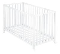 ROBA Lit Bébé Pliant 60x120 cm en Bois Massif - Fold Up - Hauteur Réglable - Roulettes à Freins - Blanc blanc TU