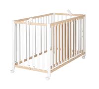 roba Lit Bébé Pliant en Hêtre "Fold Up" 60x120 cm - avec Roulettes à Freins - Bicolore