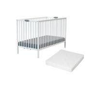 WEBABY - Lit bébé pliant en bois avec matelas Blanc 60 x 120 cm| Dès la naissance |Confort de sommeil | Sommier à lattes | Compact | Transportable | Pliable |Gain de place | Lit de voyage