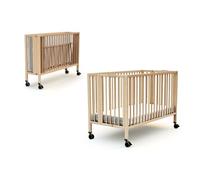 At4 - Lit bébé pliant professionnel à roulettes Essentiel 60x120 - Hêtre Verni
