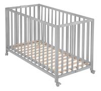 Lit Bébé Pliant en Bois Massif ROBA - Fold Up - Hauteur Réglable - Roulettes à Freins - Taupe