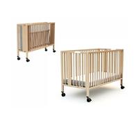 AT4 - Lit bébé pliant professionnel à roulettes Essentiel 60x120 - hêtre verni