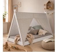 Homestyle4u Lit bébé Tipi avec matelas 90x200 blanc/gris tissu