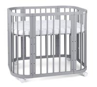 Lit Bébé Waldin 5en1 Lit Cododo en Bois Matelas Ventilé [Bois gris Sans tissu]