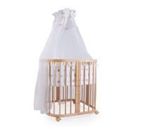 Lit Bébé Waldin W2 7en1 Évolutif avec Matelas - Naturel Textile Étoiles Rose