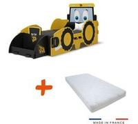 Lit Enfant - JCB - 1 place - Jaune - Inclus Matelas et Sommier