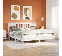 Lit bibliothèque, Cadre de lit Plateforme sans Matelas, Blanc, 180x200 cm, en Bois de pin Massif, Meuble de Chambre à Coucher avec Rangement intégré, sommier à Lattes, Design Moderne