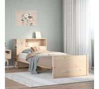 Lit Bibliothèque Enfant sans Matelas, Cadre de Lit en Pin Massif avec Espace de Rangement, Design Fonctionnel, Lits Une Place, pour Chambre d'Enfant et Espaces Restreints, Naturel, 75 x 190 cm