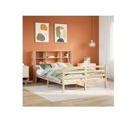 Lit bibliothèque sans matelas 140x190 cm bois de pin massif, lit, meuble de chambre à coucher, lit avec rangement, 3322229