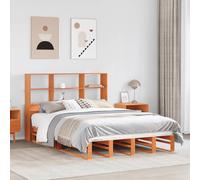 vidaXL Lit bibliothèque sans matelas - sommier à lattes - bois massif cire marron 150x200 cm