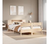 vidaXL Lit bibliothèque 135x190 cm bois de pin massif Marron - sans matelas