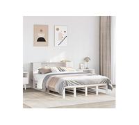 Lit bibliothèque sans matelas blanc 135x190 cm bois massif, lit, meuble de chambre à coucher, lit avec rangement, lit double, lit en bois