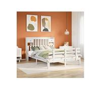Lit bibliothèque sans matelas blanc 140x190 cm bois pin massif, lit, meuble de chambre à coucher, lit avec rangement, 3322789