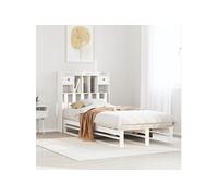 Lit bibliothèque sans matelas blanc 90x200cm bois de pin massif