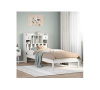 Lit bibliothèque sans matelas blanc 90x200cm bois de pin massif, lit, meuble de chambre à coucher, lit avec rangement, lit simple, lit en bois