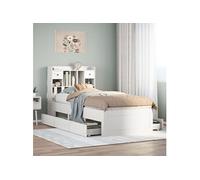 Lit bibliothèque sans matelas blanc 90x200cm bois de pin massif, lit, meuble de chambre à coucher, lit avec rangement, lit simple, lit en bois