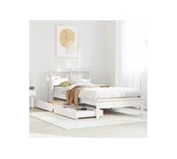Lit bibliothèque sans matelas blanc 90x200cm bois de pin massif, meuble de chambre à coucher, sommier, lit en bois, 3309819