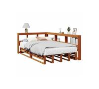 Lit bibliothèque sans matelas cire marron 120x190cm pin massif, lit, meuble de chambre, lit en bois massif, lit 3324519